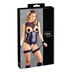   Cottelli Bondage - body abierto brillante y esposas de muñeca - negro - L