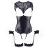 Cottelli Bondage - body brillante abierto y esposas (negro) - L