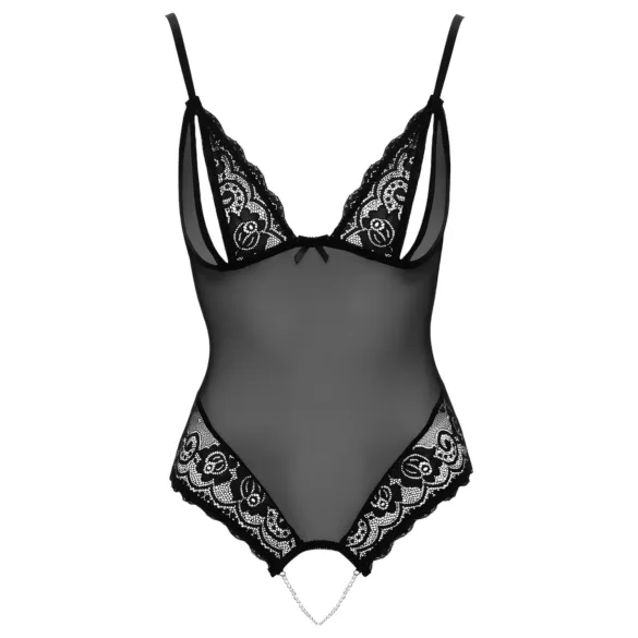 Cottelli - body abierto con encaje y perlas - negro
