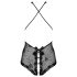 Obsessive Fiorenta: Cuerpo de encaje negro abierto con perlas - L/XL
