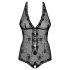 Obsessive Fiorenta: Cuerpo de encaje negro abierto con perlas - L/XL