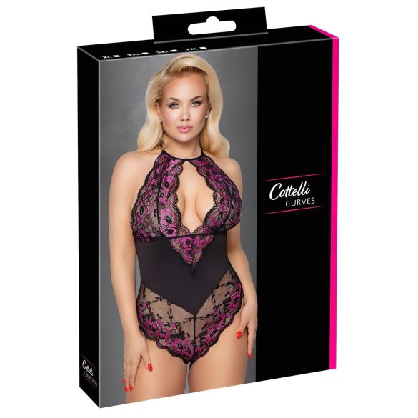 Cottelli Plus Size - Body floral (negro-violeta) - 4XL