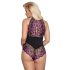 Cottelli Plus Size - body floral (negro-morado) - 4XL