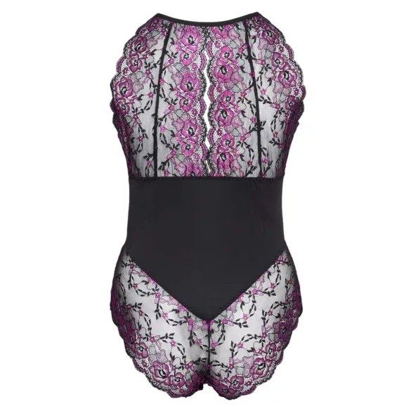 Cottelli Plus Size - body de encaje floral - negro lila - 4XL