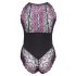 Cottelli Plus Size - Body floral (negro-violeta) - 4XL