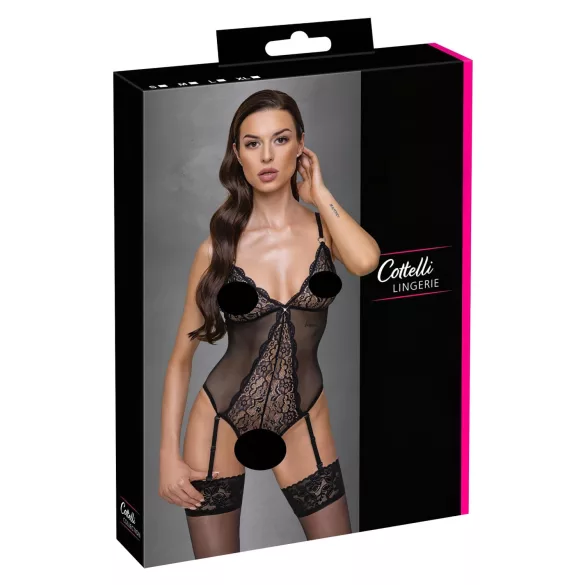 Cottelli - body abierto con encaje y liguero - negro - XL