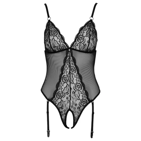 Cottelli - body abierto con encaje y liguero - negro - XL