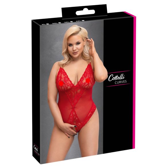 Cottelli Curves - body de encaje transparente - rojo - 2XL