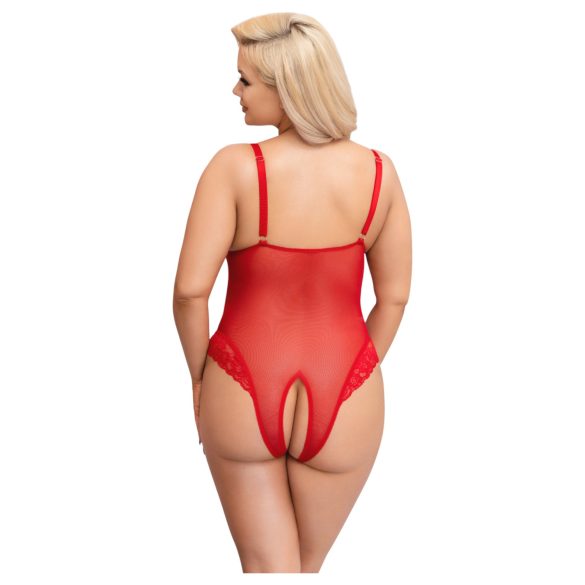 Cottelli Curves - body de encaje transparente - rojo - 2XL