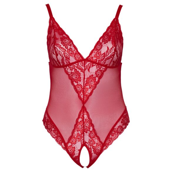 Cottelli Curves - body de encaje transparente - rojo - 3XL