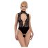 Abierta Fina - body negro con encaje y strass - M