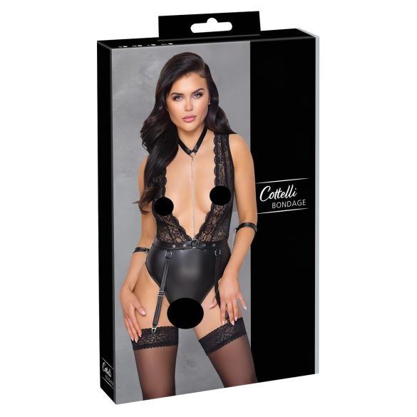 Cottelli Bondage - body negro con encaje y cuello halter - L
