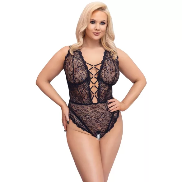 Cottelli Curves Plus Size - body transparente estampado - negro