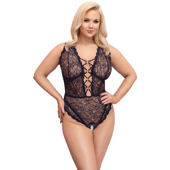 Cottelli Curves Plus Size - body transparente estampado - negro - 90D/XL