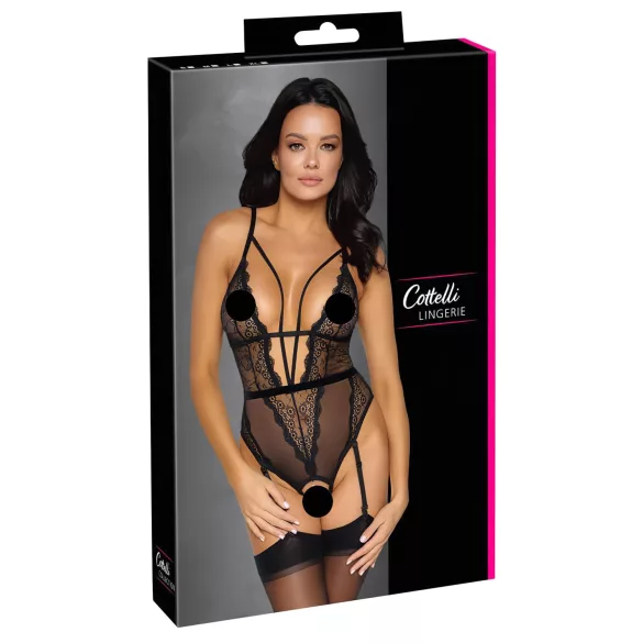 Cottelli - body abierto con liguero y tirantes - encaje negro