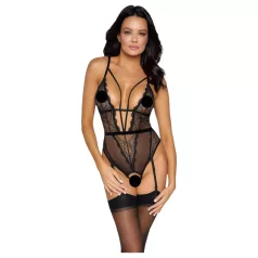   Cottelli - body abierto con liguero y tirantes - encaje negro - L