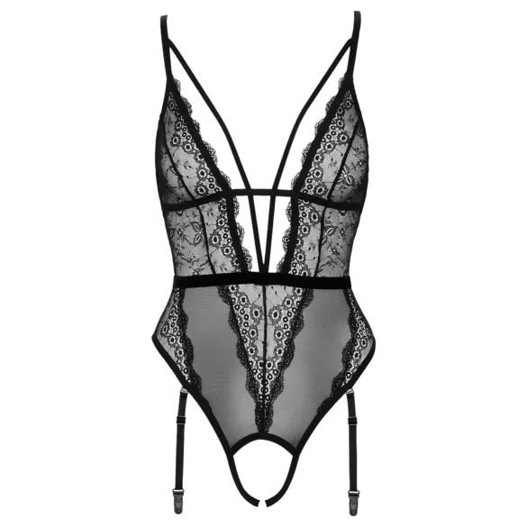 Cottelli - body abierto con liguero y tirantes - encaje negro - XL