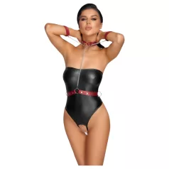   Cottelli Bondage - body brillante + inmovilizador de brazos y cuello (negro)
