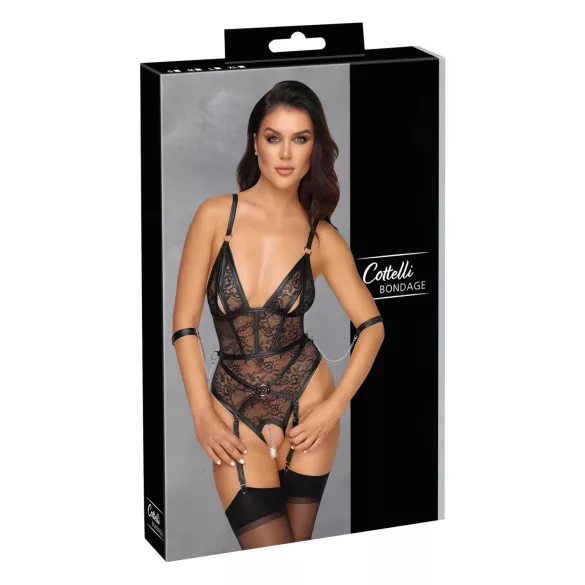 Cottelli Bondage - body abierto con esposas - encaje negro - L