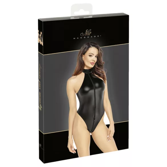 Noir - body negro brillante con tirantes al cuello - M