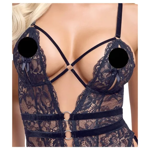 Cottelli - body abierto con tirantes - lencería negra - M
