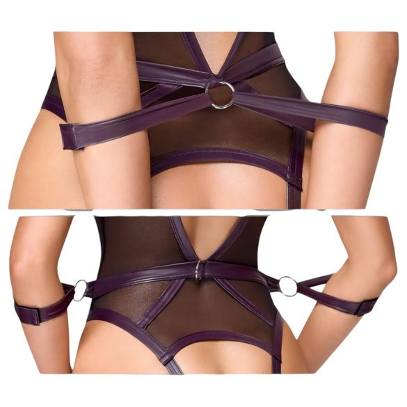 Cottelli Bondage - body abierto con esposas para brazos - encaje negro - XL