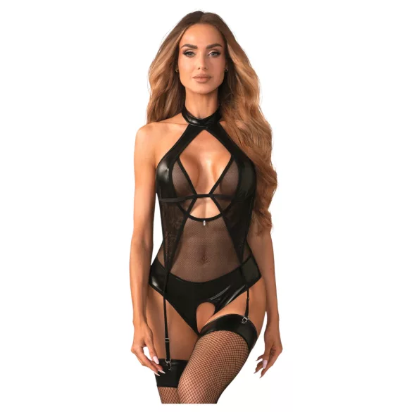 Obsessive Dominna - body transparente brillante - negro - L/XL