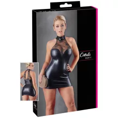   Cottelli - vestido mini brillante con encaje y cuello halter - negro