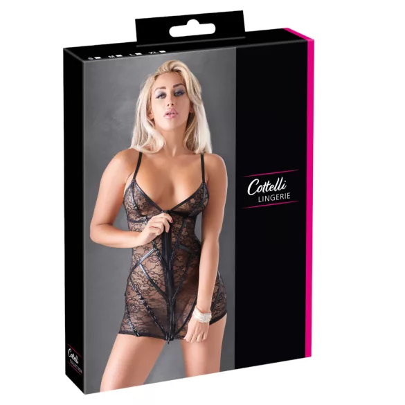Cottelli - vestido de encaje brillante con rayas - negro - XL