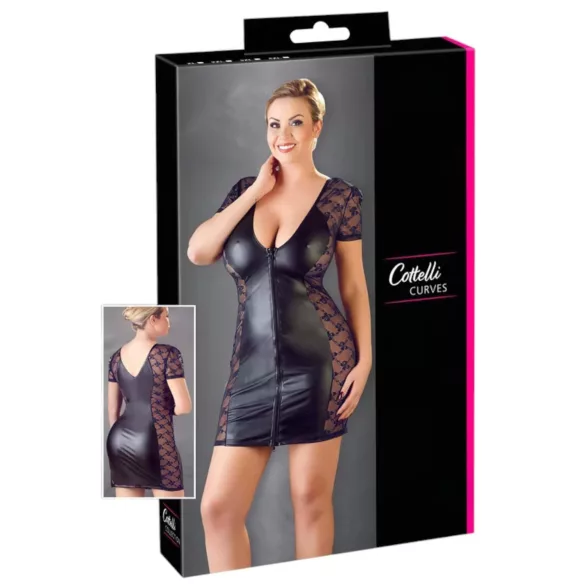 Cottelli Plus Size - vestido combinado encaje y lazo - negro - 4XL
