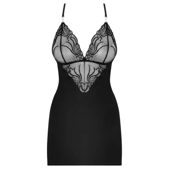 Obsessive - vestido lencero con tirantes de strass y tanga - negro