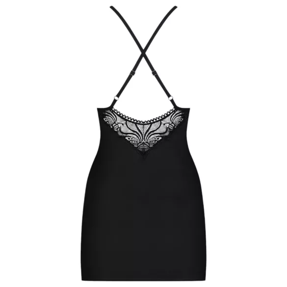 Obsessive - vestido lencero con tirantes de strass y tanga - negro - L/XL