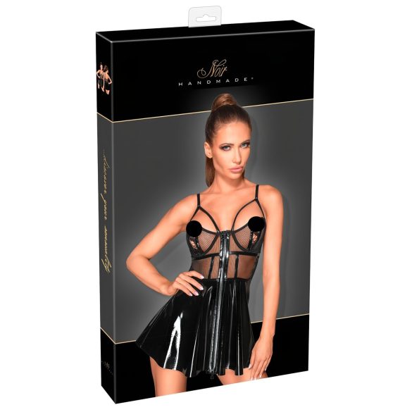 Noir - Vestido negro de charol con detalles de malla