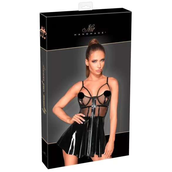 Noir - vestido vinilo con encaje de red - negro - M