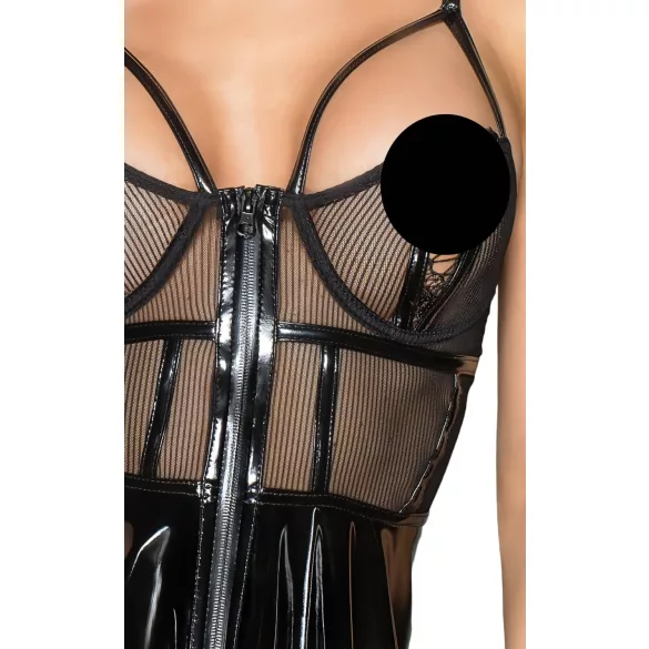 Noir - vestido vinilo con encaje de red - negro - L