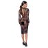 Noir - Vestido negro transparente con flores, manga larga - M