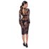 Noir - Vestido negro transparente con flores, manga larga - M