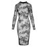 Noir - Vestido negro transparente con flores, manga larga - M