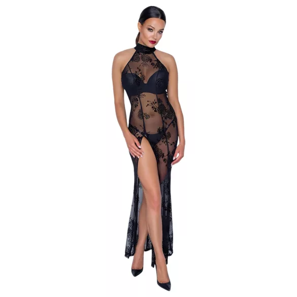Noir - vestido largo transparente floral - negro