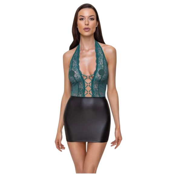 Cottelli - vestido brillante con encajes (negro-verde)