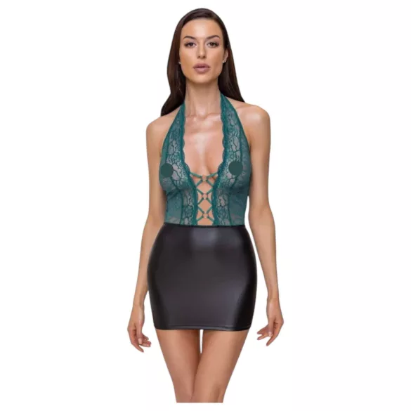 Cottelli - vestido brillante de encaje con cordones (negro‑verde) - M