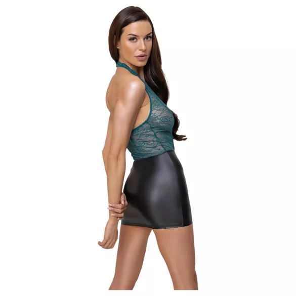 Cottelli - vestido brillante de encaje con cordones (negro‑verde) - M