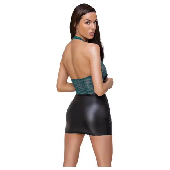 Cottelli - vestido brillante de encaje con cordones (negro‑verde) - M