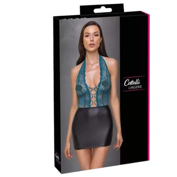 Cottelli - vestido brillante de encaje con cordones (negro‑verde) - L