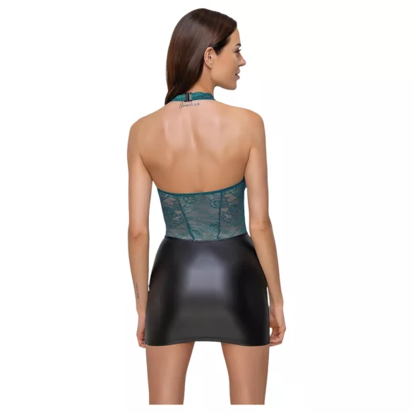 Cottelli - vestido brillante de encaje con cordones (negro‑verde) - XL