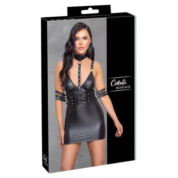 Cottelli Bondage - vestido corto brillante con cuello - negro