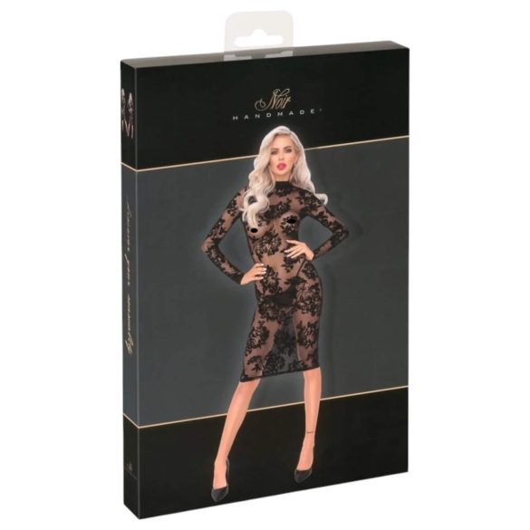 Noir - vestido negro de manga larga con diseño floral