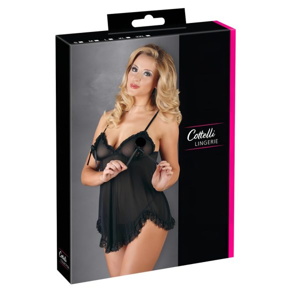 Cottelli - Babydoll negro ligero con volantes - XL