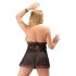 Cottelli Plus Size - babydoll de encaje ligero (negro)