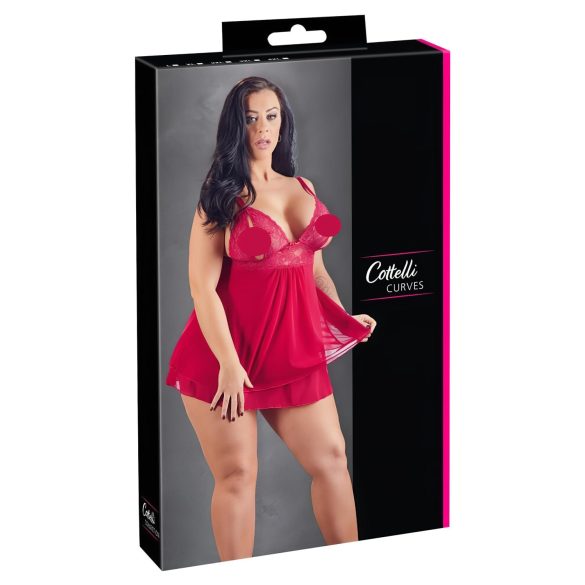 Cottelli Plus Size - babydoll de encaje rojo sexy - 3XL